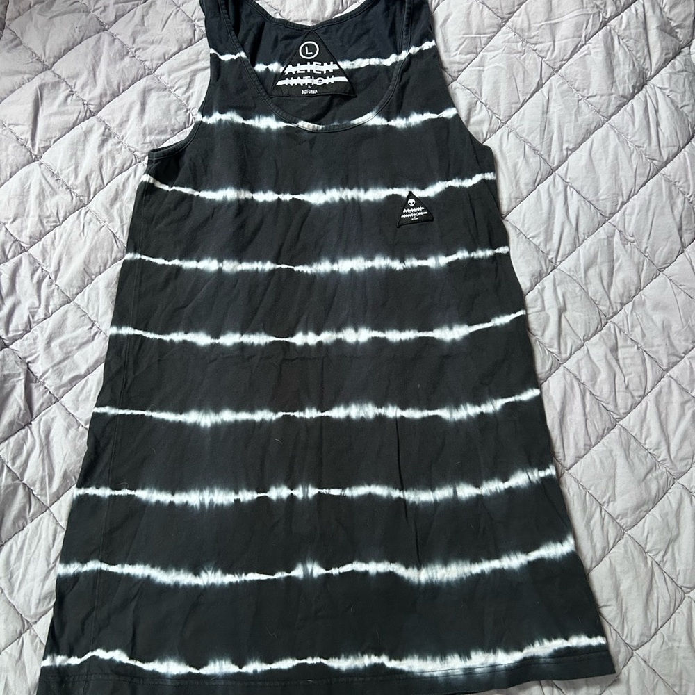 Disturbia - Alien Nation - Black and White Tie-Dye Tank Top Dress